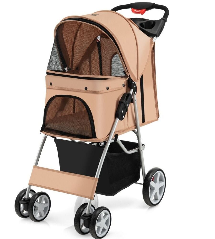 poussette pour animaux beige