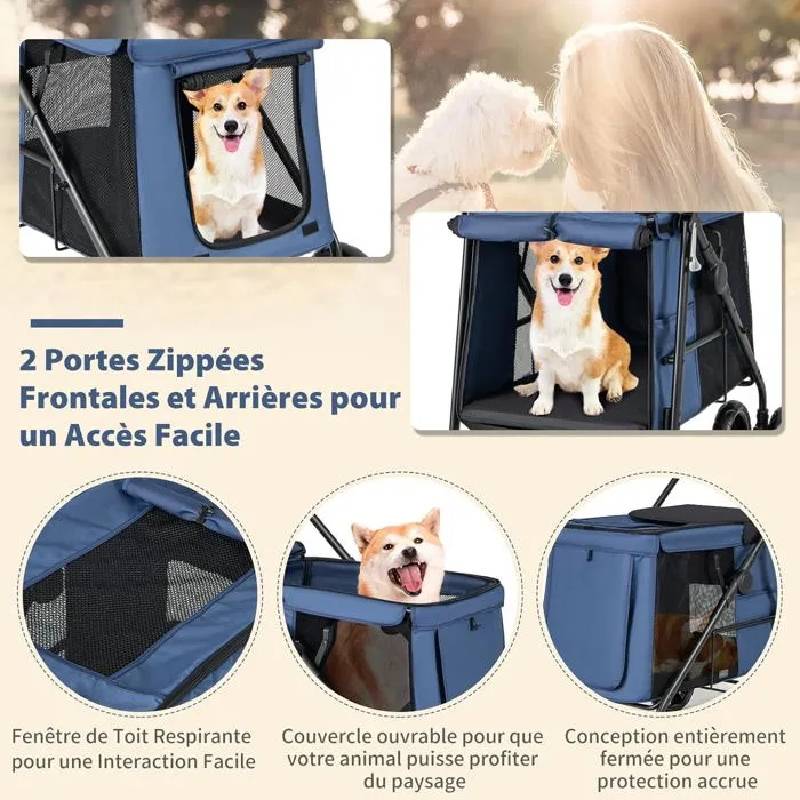 poussette pour chien 20 kg 2 portes zipees