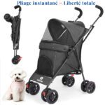 Poussette petit chien maille respirante grise