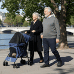 Poussette petit chien maille respirante couple personne âgées