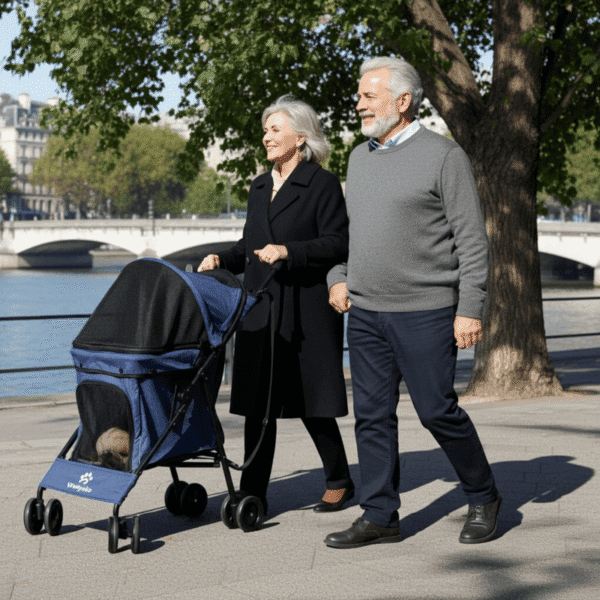 Poussette petit chien maille respirante couple personne âgées
