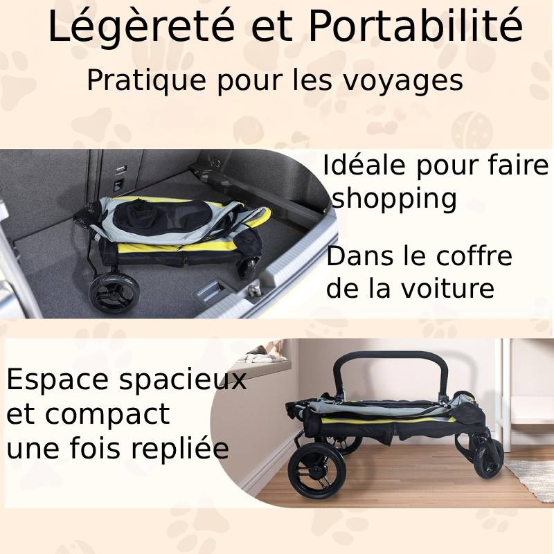 Poussette Chien 2 en 1 Siège Auto Détachable portable dans la voiture