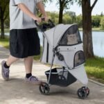 Poussette avec chien et son maitre