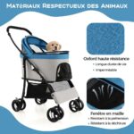 materiaux respectueux des animaux pour cette poussette en gris et bleu