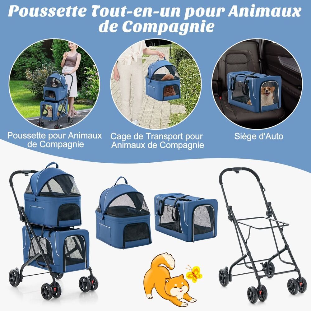 Poussette Pour 2 Chiens + cage+siege auto