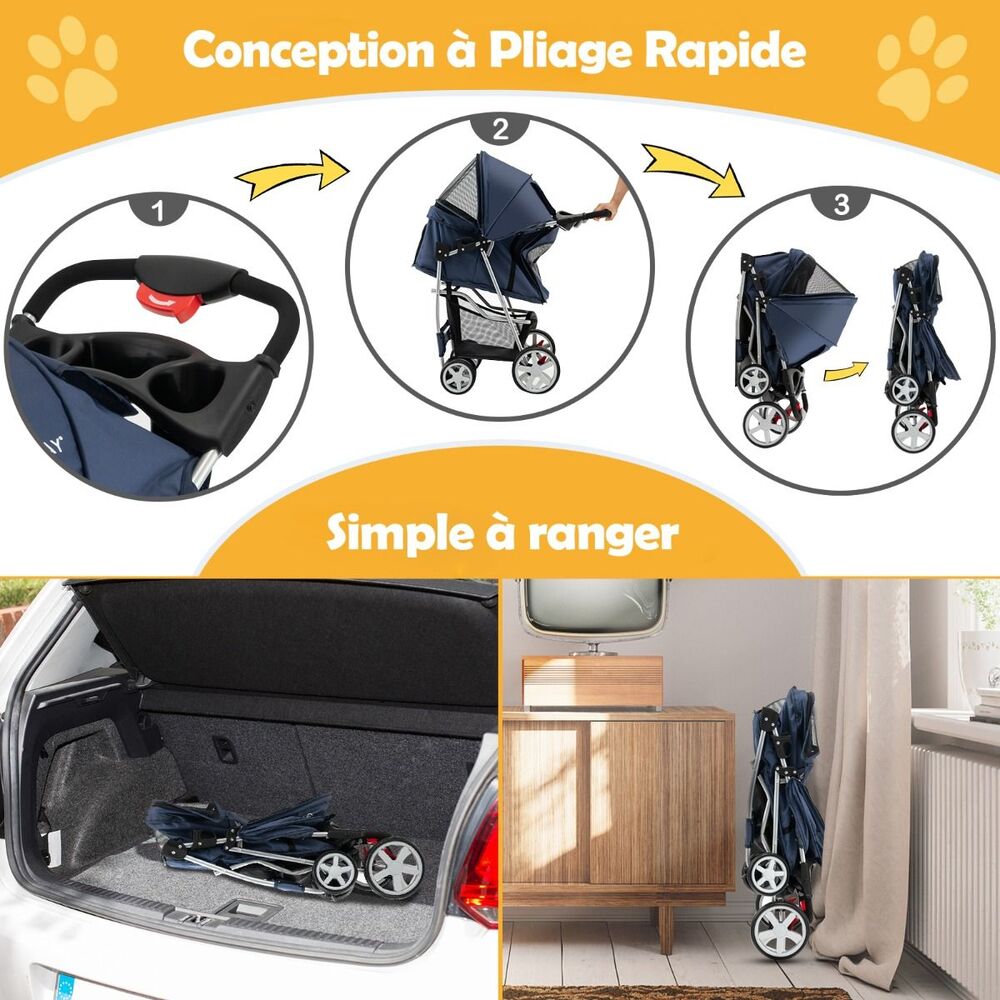 Poussette Pour Chien conception a pliage rapide