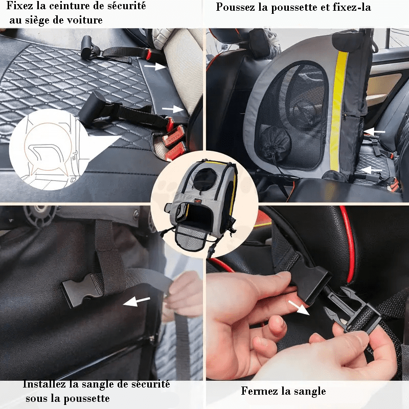 Poussette Chien 2 en 1 Siège Auto Détachable sécurité