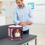 Cage chien souple pliable en matériau EVA rose pour transport