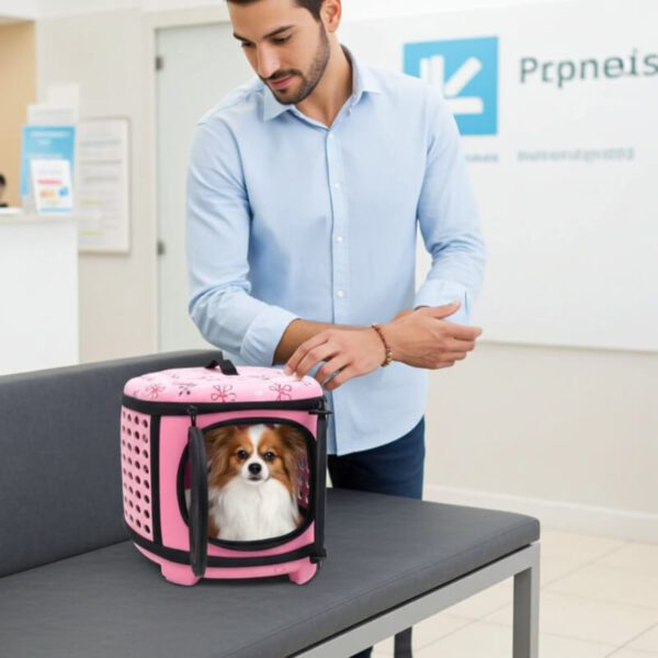 Cage chien souple pliable en matériau EVA rose pour transport