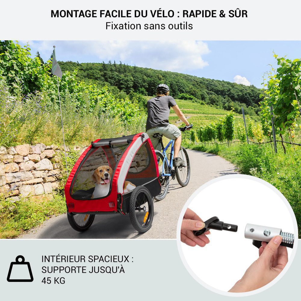 remorque velo chien 45 kg ceinture de sécurité