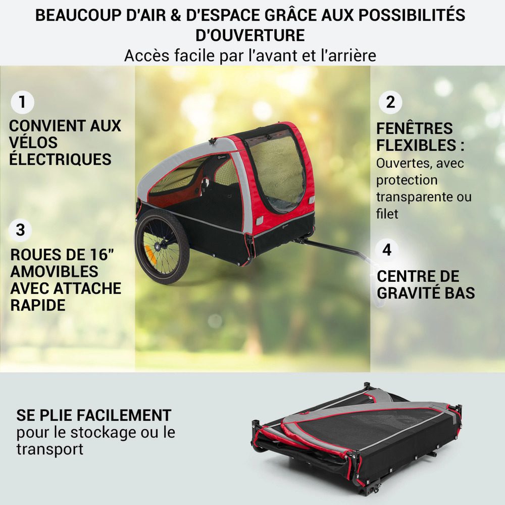 remorque vélo chien 45 kg maille aérée