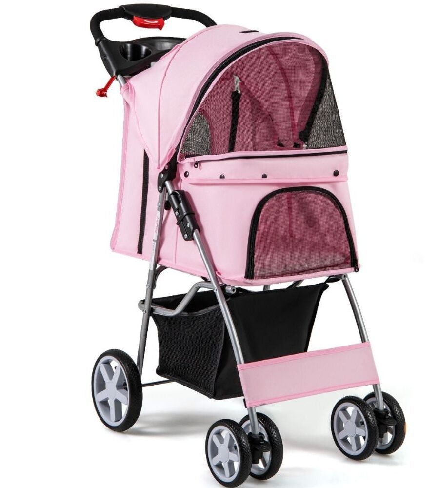 poussette pour chien rose