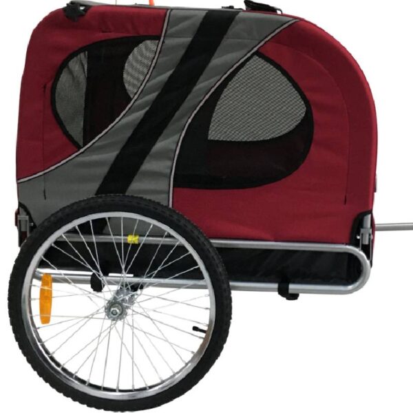 Vue latérale remorque rouge pliable Topmast pour chien