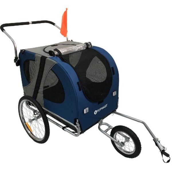 Nouveau projet (8) Remorque vélo pour chien 40 kg bleue avec fonction jogger 3 roues