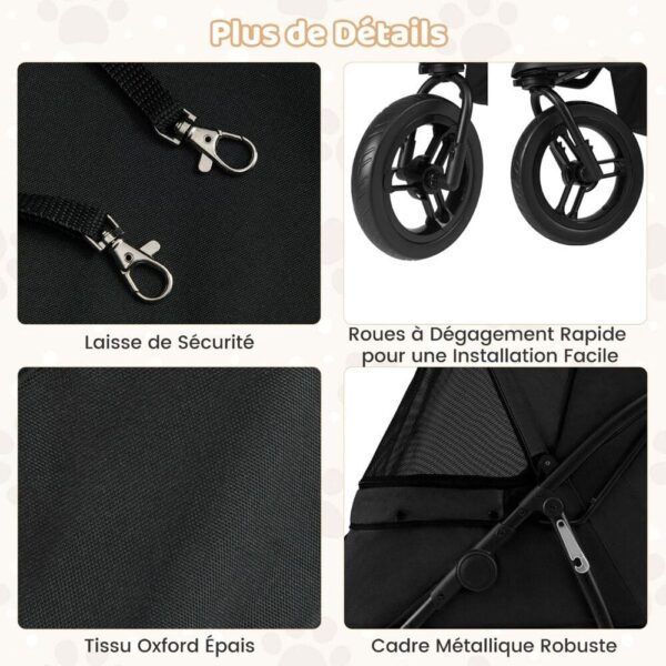 laisse de securite roues a degagement rapide poussette chien