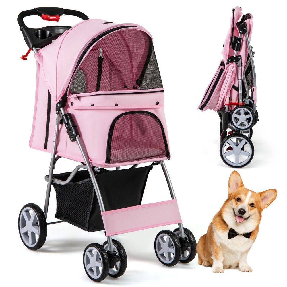 poussette pour chien et chat rose