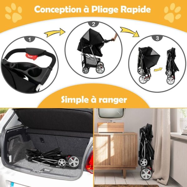 Poussette Pour Chien Noir conception a pliage rapide