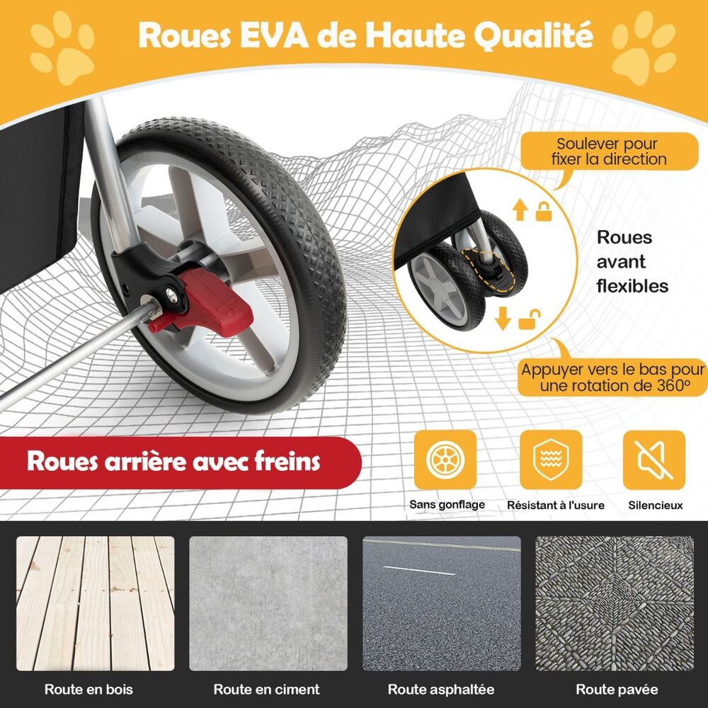Poussette Pour Chien Noir roues eva haute qualite
