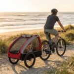 remorque velo chien 45 kg rouge a la plage