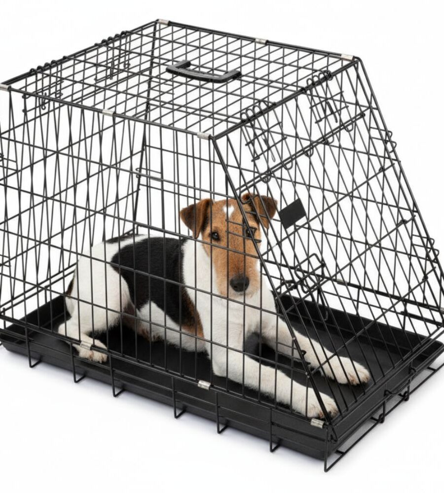 Cage Chien Voiture Moyenne Inclinée Métal Noir Bac Plastique