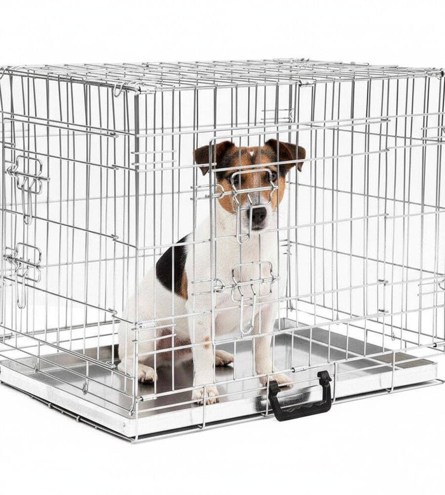 Cage Transport Chien M Galvanisée Pliable 2 Portes Avec Plateau Métallique