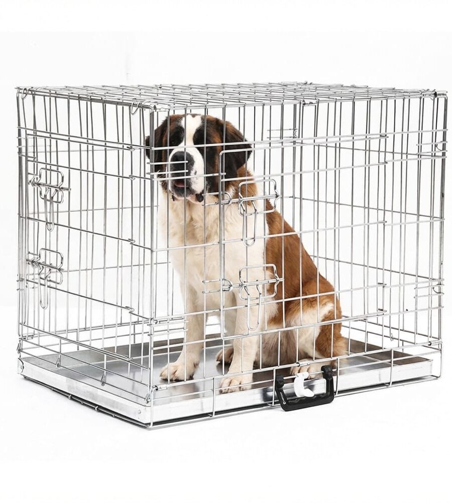 Cage Transport Chien XXL Galvanisée Pliable 2 Portes Avec Plateau Métallique