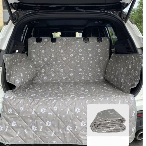 Protection coffre voiture pour chien polyester gris empreintes pattes