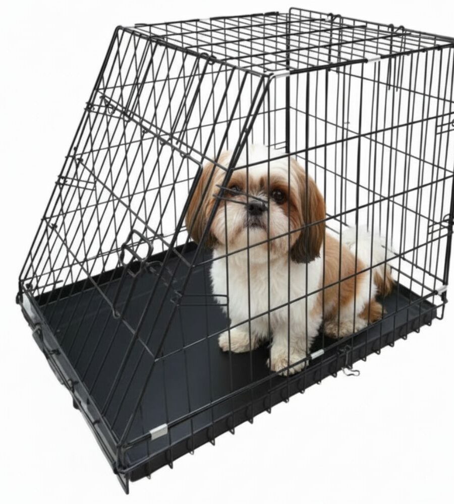 Cage Chien Voiture Petite Inclinée 61 X 47 X 53 Cm Métal Noir Bac Plastique