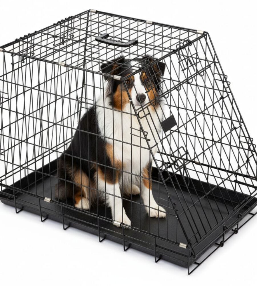 Caisse Chien Voiture Inclinée Taille L 92 X 63 X 72 Cm Métal Noir Bac Plastique