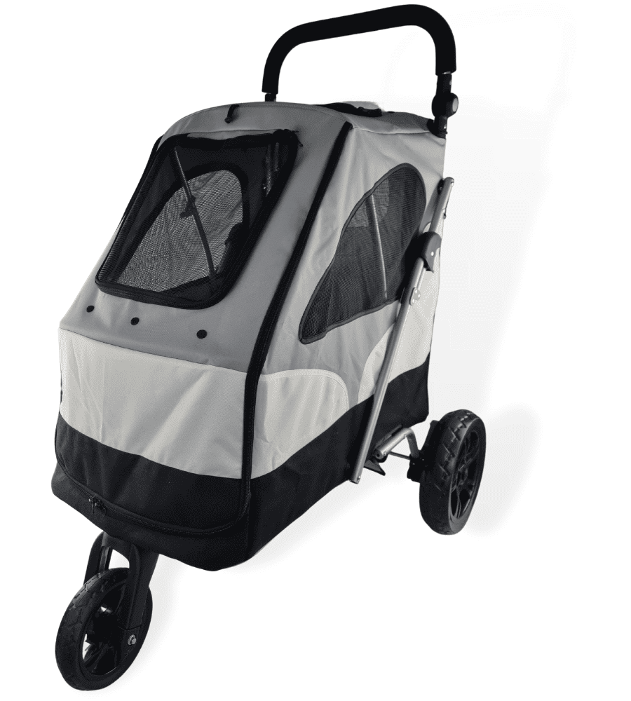 Poussette pour grand chien 30 kg cadre aluminium léger gris noir