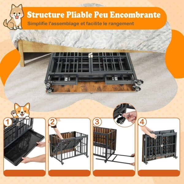 Cage chien bois plateau coulissant profond 3 cm nettoyage facile