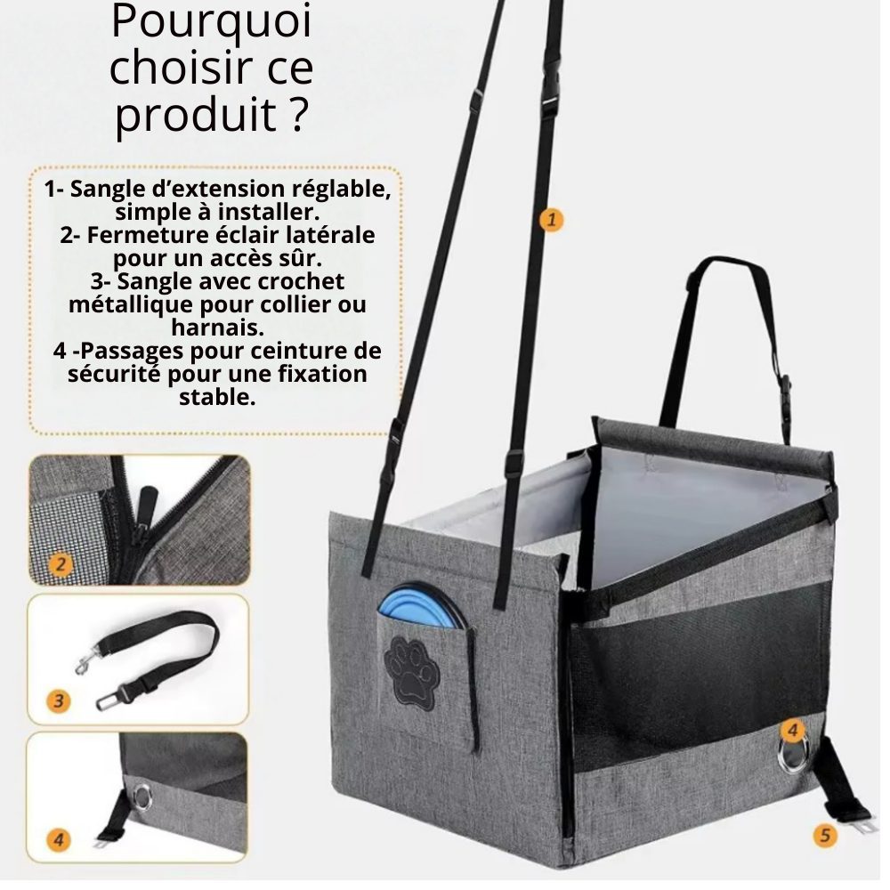 Siège surélevé transport chien parois renforcées confort