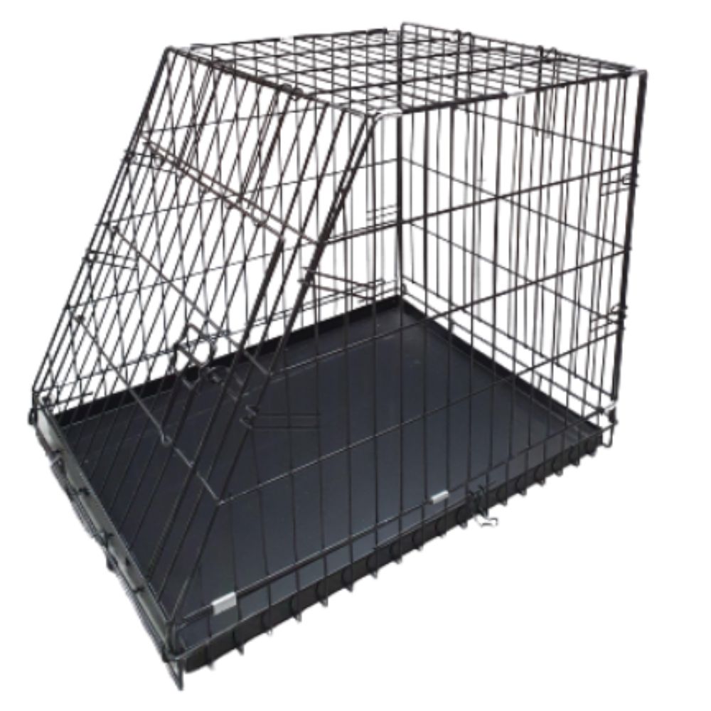 Cage Chien Voiture Moyenne Inclinée Métal Noir Bac Plastique