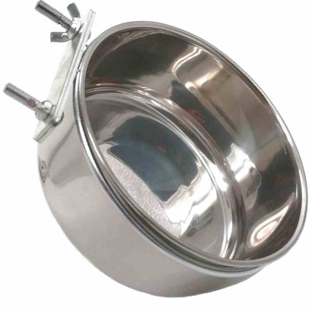 Mangeoire cage oiseau lapin chien inox support pince stable