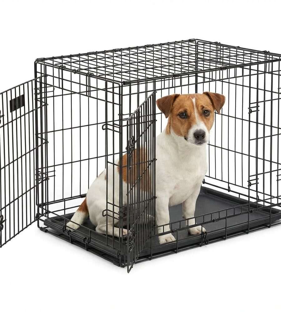 Cage chien S noire 61 cm pliable 2 portes bac plastique