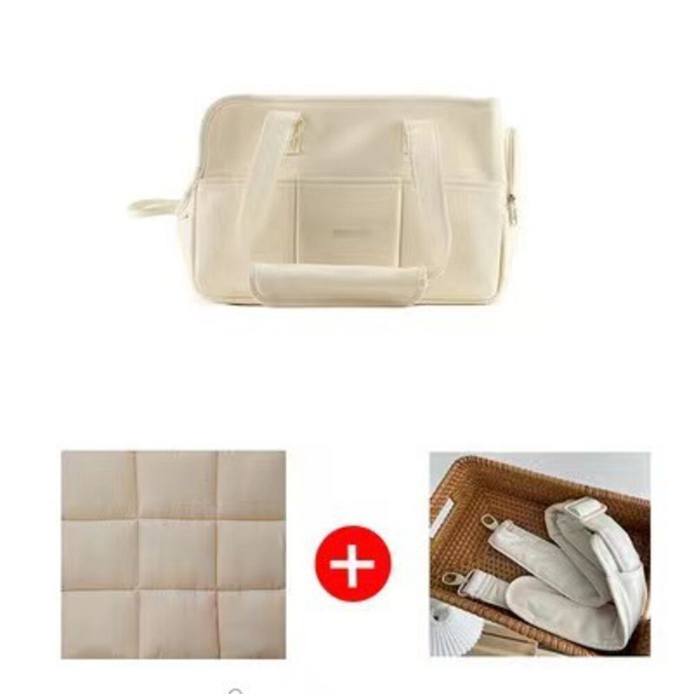 Sac de transport pour chien beige attaches sécurité colliers fixables