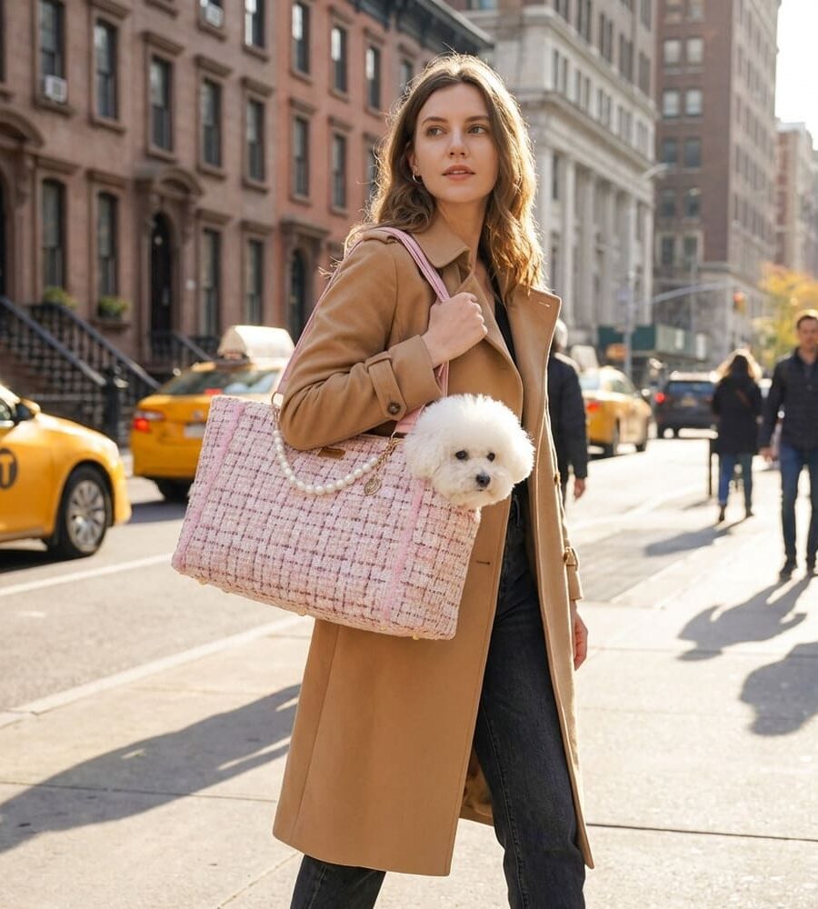 Sac transport chien tweed rose style designer sac à main luxe