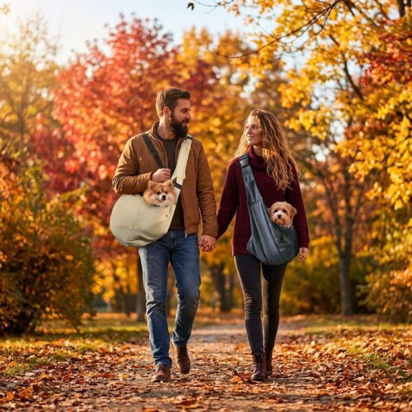 Sac bandoulière chien couple automne balade