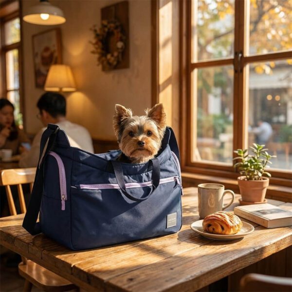 Petit Sac De Transport Pour Chien au restaurant sur la table