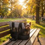Sac transport chien ultra lége sur un banc
