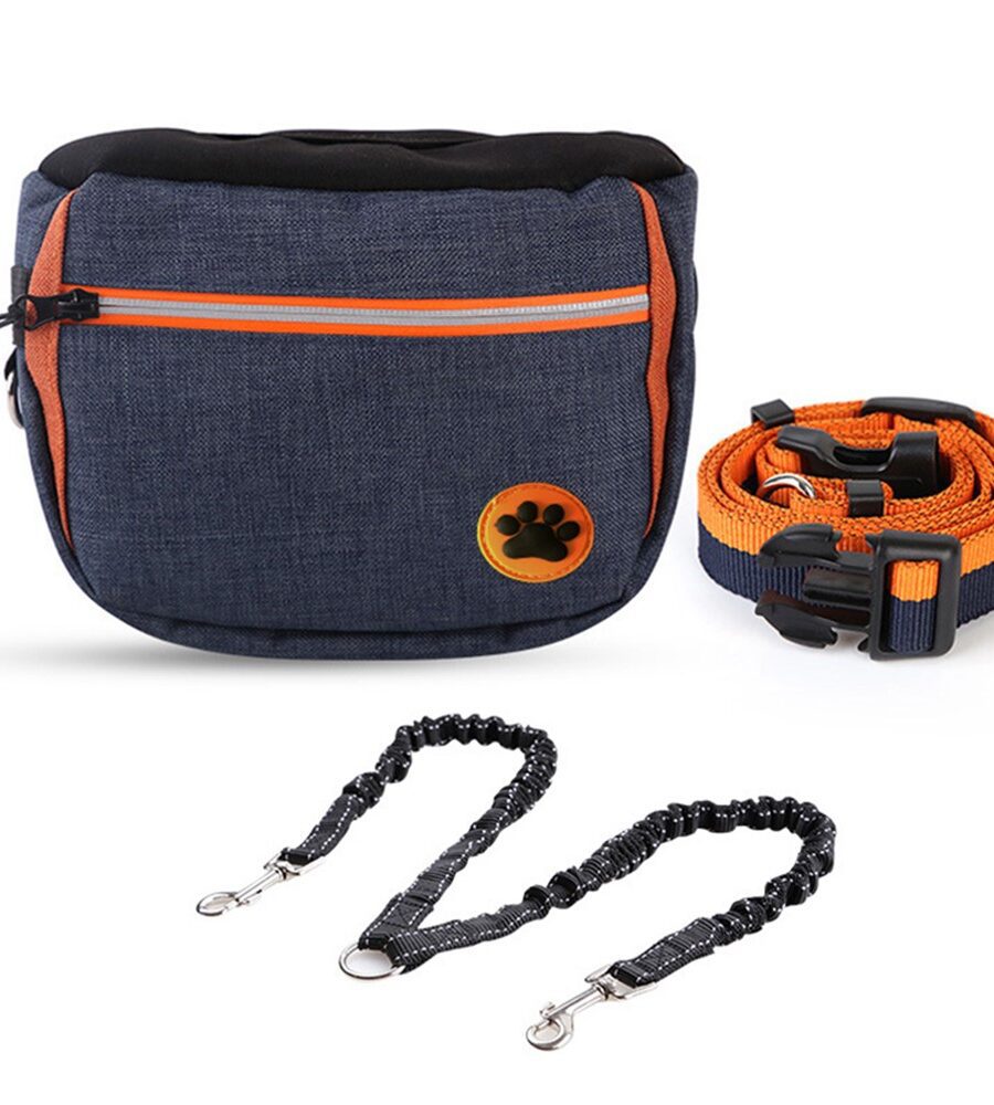 Sac à friandises chien avec laisse double - Entraînement mains libres