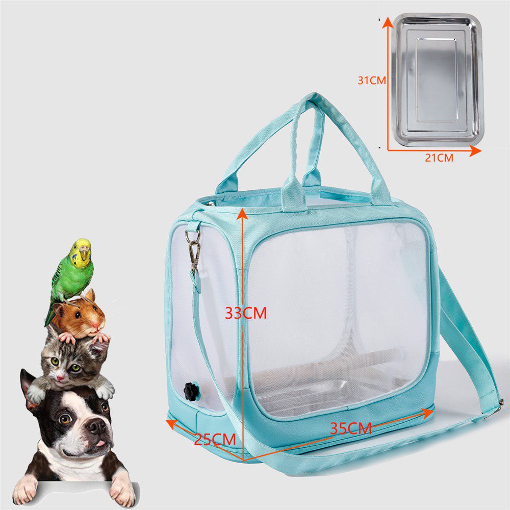 Schéma côté du sac turquoise : hauteur 33 cm, longueur 35 cm, profondeur 25 cm, plateau de 31 x 21 cm en haut