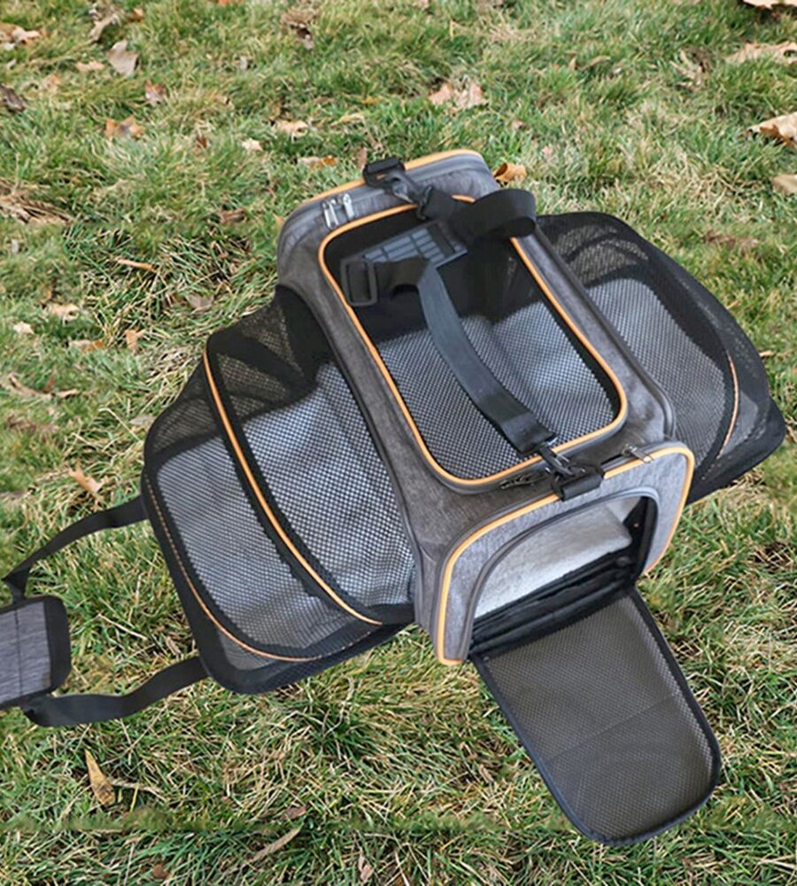 Sac Transport Chat Chien Extensible Bandoulière S Gris Orange