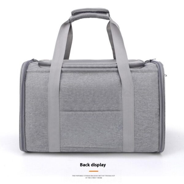Face arrière du sac gris chiné : panneau uni sans fenêtre, deux anses larges, légende anglaise « Back display »