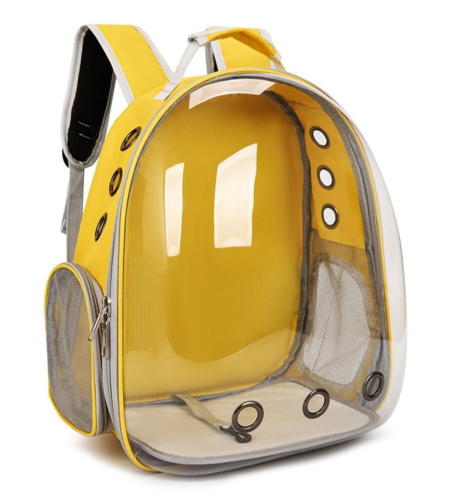 Sac à Dos Transport Chat Oxford Transparent - 9 Trous Aération Jaune