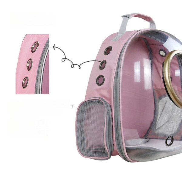 Sac à Dos Transport Chat Oxford Transparent – 9 Trous Aération rose