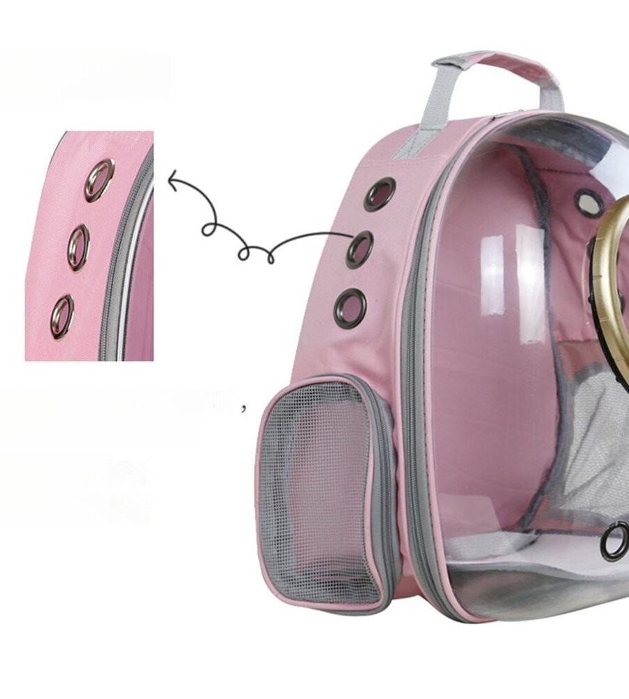 Sac à Dos Transport Chat Oxford Transparent – 9 Trous Aération rose