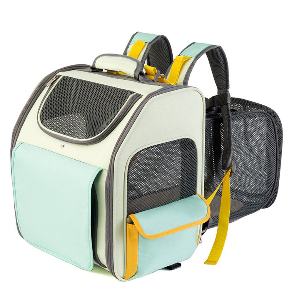 Sac à dos extensible aux tons menthe, avec filets d'aération sur le dessus et le côté, poche avant et sangles jaunes