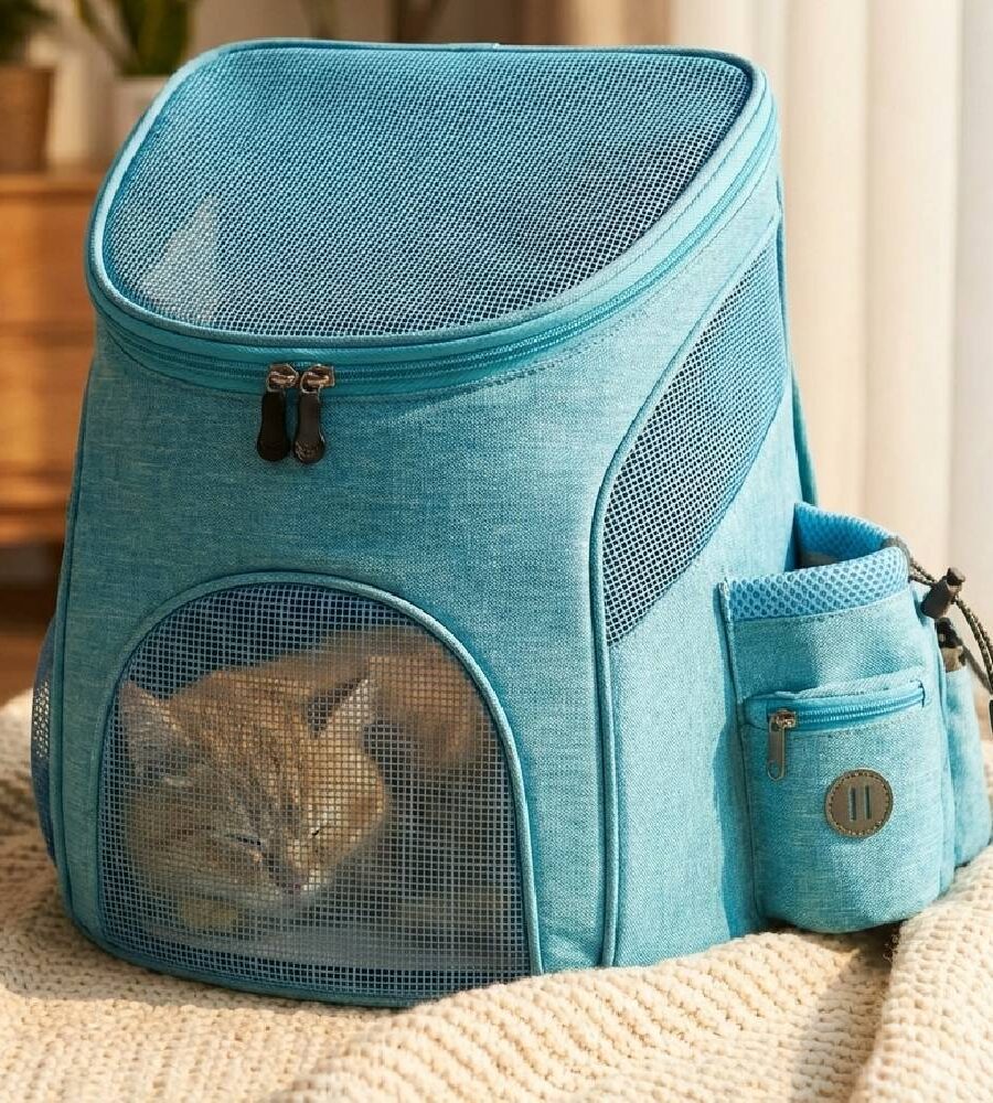 Sac à Dos Transport Chat Chien Transparent - Taille L Bleu