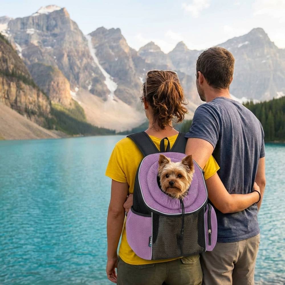 Sac à dos transport chien chat hublot ventilé violet face avant